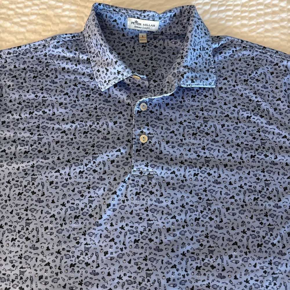 Peter Millar Mens L Large Blue -  Animal House Delta Tau Polo Summer Comfort